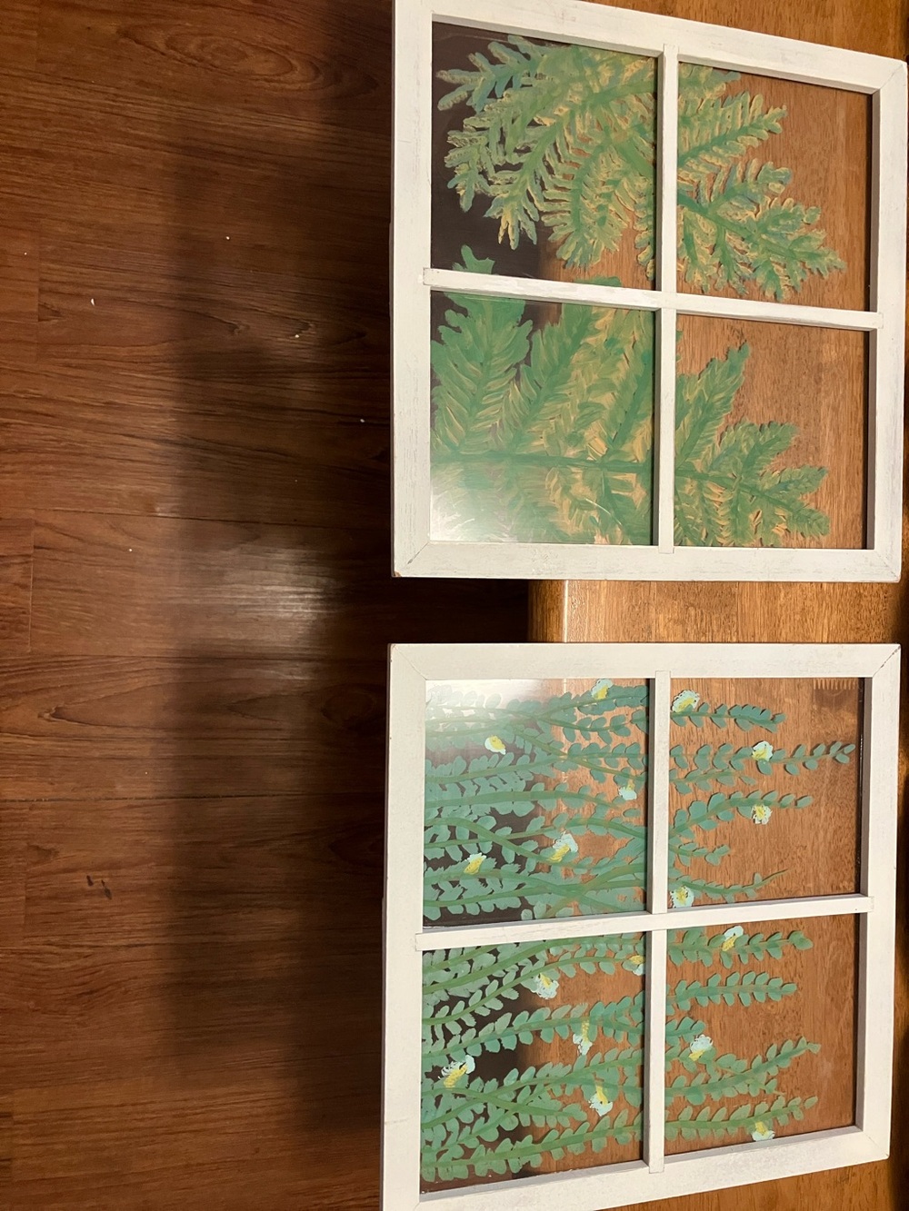 Hand crafted 2 pc window set Each 16”-16”   Plexiglass painted to show